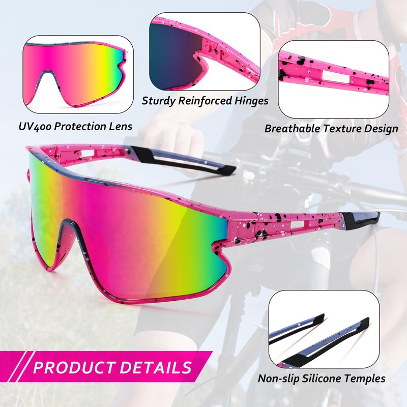 FEISEDY Unisex Youth Sunglasses, Teens Baseball Tennis Sunglasses, UV400 Sports Boys Girls Cycling Shades B4064 (Pink Frame/Purple Red Mirror)