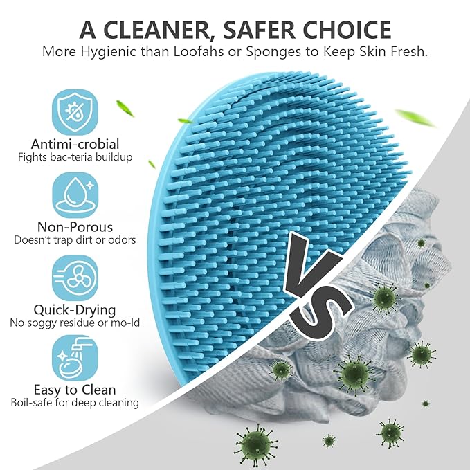 Silicone Body Scrubber 4 Pack, BEAUTAIL Shower Bath Scrubber, Gentle Exfoliating Brush for Women Men Sensitive Skin, More Hygienic Than Traditional Loofah, Long Lasting (Black+Blue+Pink+Green)