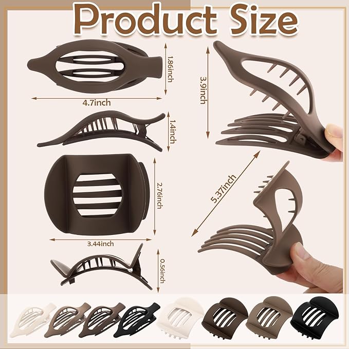 8 Pcs French Flat Hair Clips for Women, 2 Styles Large Matte No Slip Strong Hold Flat Claw Clips for Thick Thin Hair (Neutral Color)