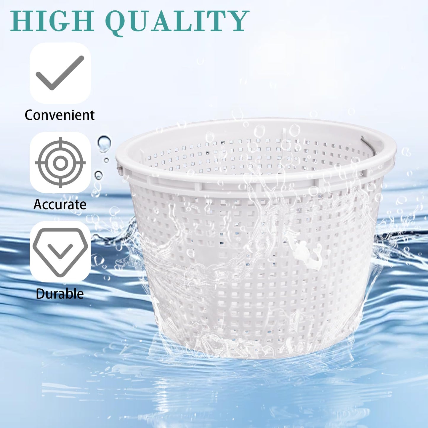 Neowah 8" Pool Skimmer Basket for Inground Pool, Compatible with Pentair U-3 Skimmer Basket 08650-0007 and Hayward SP1070 SPX1070E Pool Basket,with Built-in Brass Weight, Handle and Rubber Grip