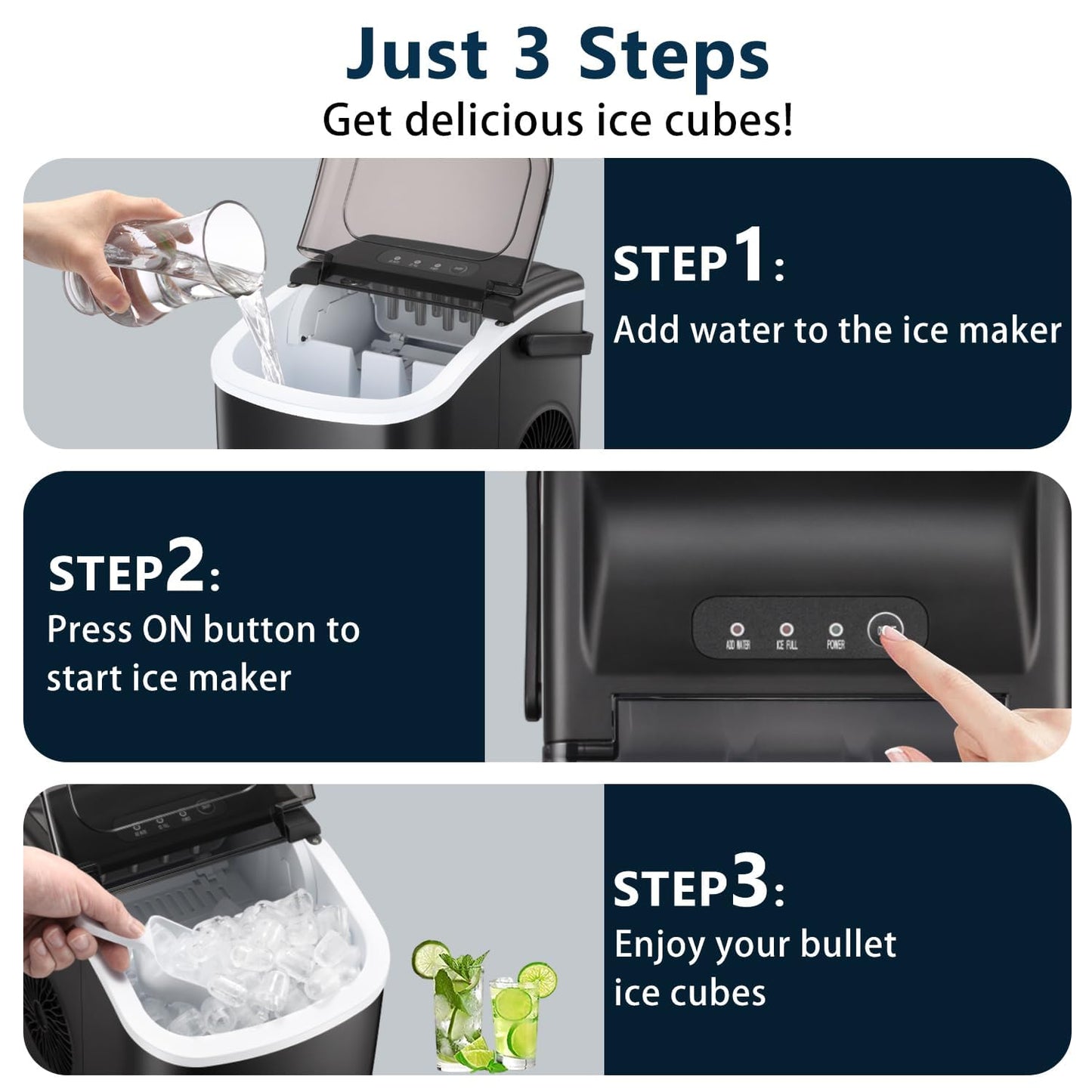 Antarctic Star Countertop Ice Maker Portable Ice Machine with Handle,Self-Cleaning Ice Makers, 26Lbs/24H, 9 Ice Cubes Ready in 6 Mins for Home Kitchen Bar Party (Black)