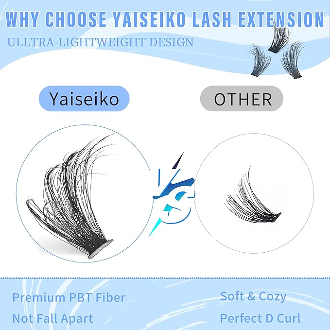 Lash Clusters 140D Thick Eyelash Clusters 12-25mm Wispy Individual Mega Volume Lashes D Curl Long Cluster Eyelash Extensions 256Pcs DIY Lash Extension at Home, by Yaiseiko(Plant Fiber)