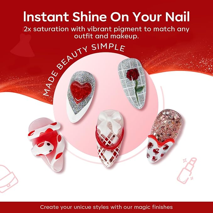 modelones Red Gel Nail Polish Set 6 Colors, 2026 Mothersday White Glitter Sparkle Bright Burgundy Dark Rose Champagne Silver Candy Cane Nail Polish Kit Soak Off Nail Art Salon DIY Gift Women