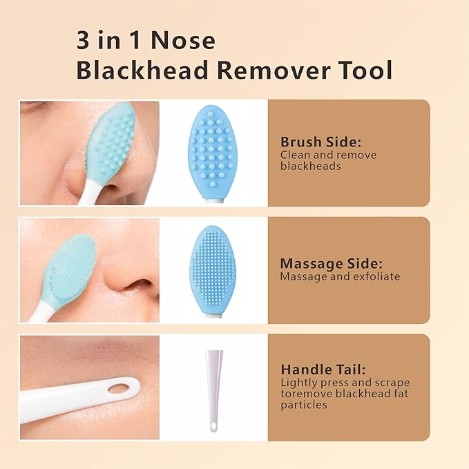 Face Washing Brushes,Nose Blackhead Removal Tools,3Pcs Pore Cleaning Brush, Skin Scrubber Face Spatula,Double-headed Blackhead Extractor Pimple Extractor,Face Scraper for Deep Cleansing (Black)