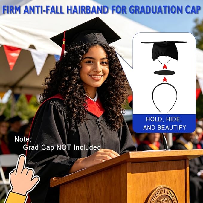 Graduation Cap Headband, Firm Anti-Fall Grad Cap Headband for Graduation Insert, Graduation Cap decorations Hat Accessories Graduations Gifts for Graduates, Students, Women Graduations Ceremonies