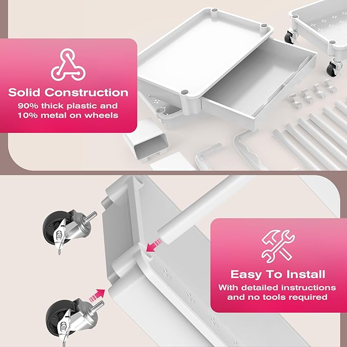Goovilla Rolling Makeup Organizer Cart with Removable Drawer, 4 Tier Stable White Floor Skincare Storage Cart for Vanity, Cosmetic Display, Nail Polish, Perfume, Hair Stuff, Beauty, Bathroom(Plastic)