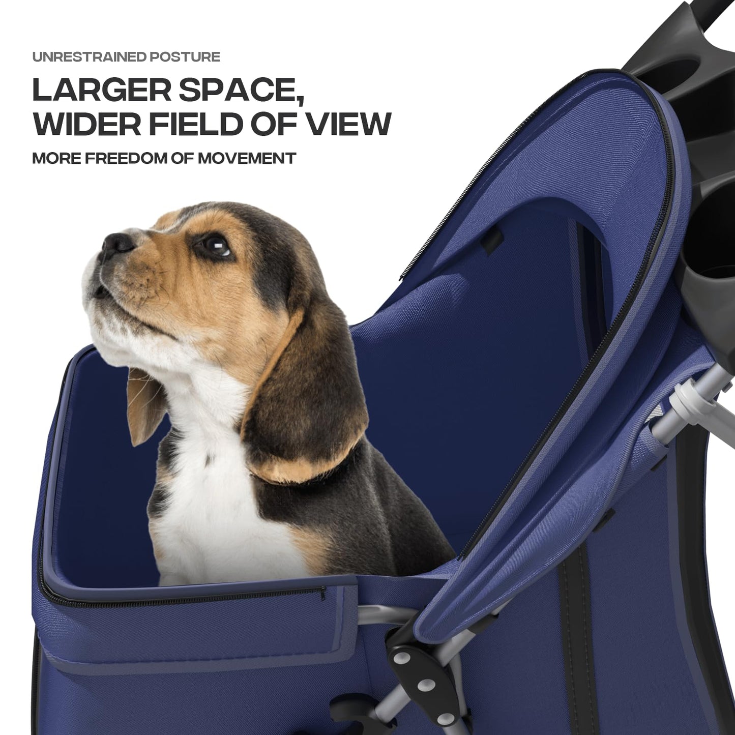 Pet Stroller for Small Dogs 10 lbs, Dog Stroller for Medium Dogs 30 lbs, Cat Strollers for 2 Cats, 3 Wheels Foldable Jogger Puppy Stroller with Storage Basket and Cup Holder, Navy Blue