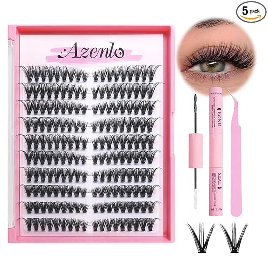 Azenlo Natural Lash Clusters Kit Wispy Eyelash Clusters 120 pcs Cluster Eyelash Extensions C Curl Individual Lashes 10-16 mm Mix Length Natural Look (Left&Right 30D KIT 120Pcs)