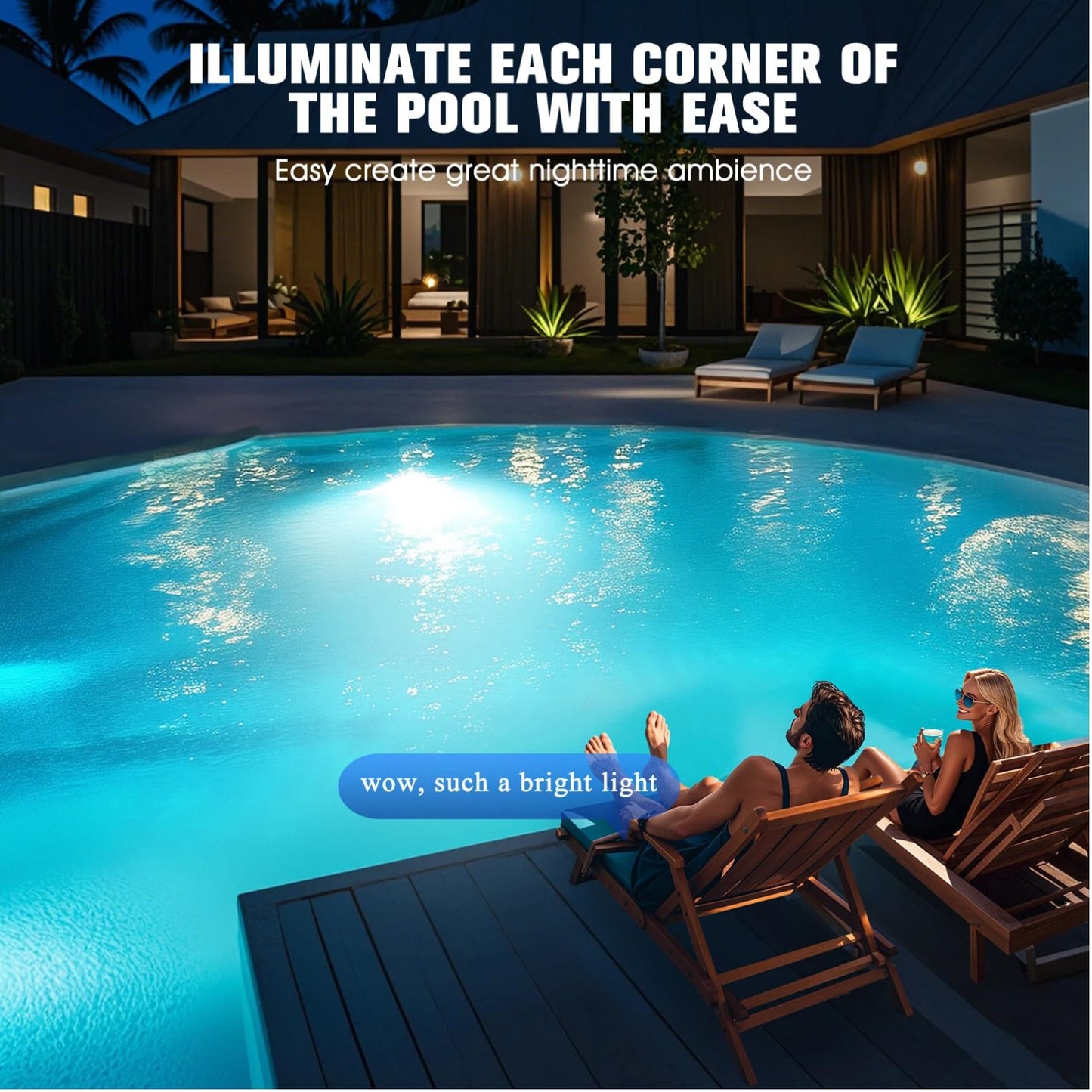 PoolBliss Rechargeable Submersible Pool Lights with Remote, 5000mAh Underwater Led Pool Light for Above Ground Pool Lights Waterproof, 9 Modes Color Changing Magnetic Swimming Inground Pool Lights-2PC