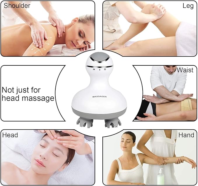 cotsoco Electric Scalp Head & Back Massager, Cordless Hair Massage Waterproof Head Massager with 4 Heads 84 Nodes for Hair Growth, Stress Relief & Deep Clean, Gifts for Men Women, White