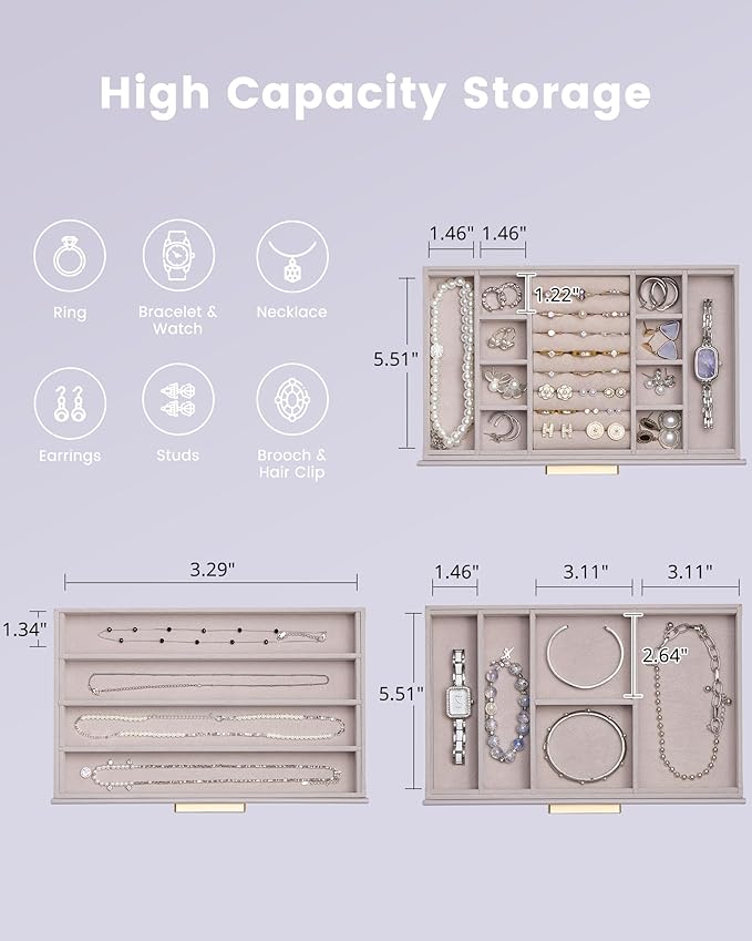 Lolalet Jewelry Box Organizer, 3-Layer Jewelry Organizers and Storage Case with Glass Lid, Ring Earring Bracelet Necklace Holder Organizer, Birthday Valentine Gifts for Women Girls -3Layer, HazePurple
