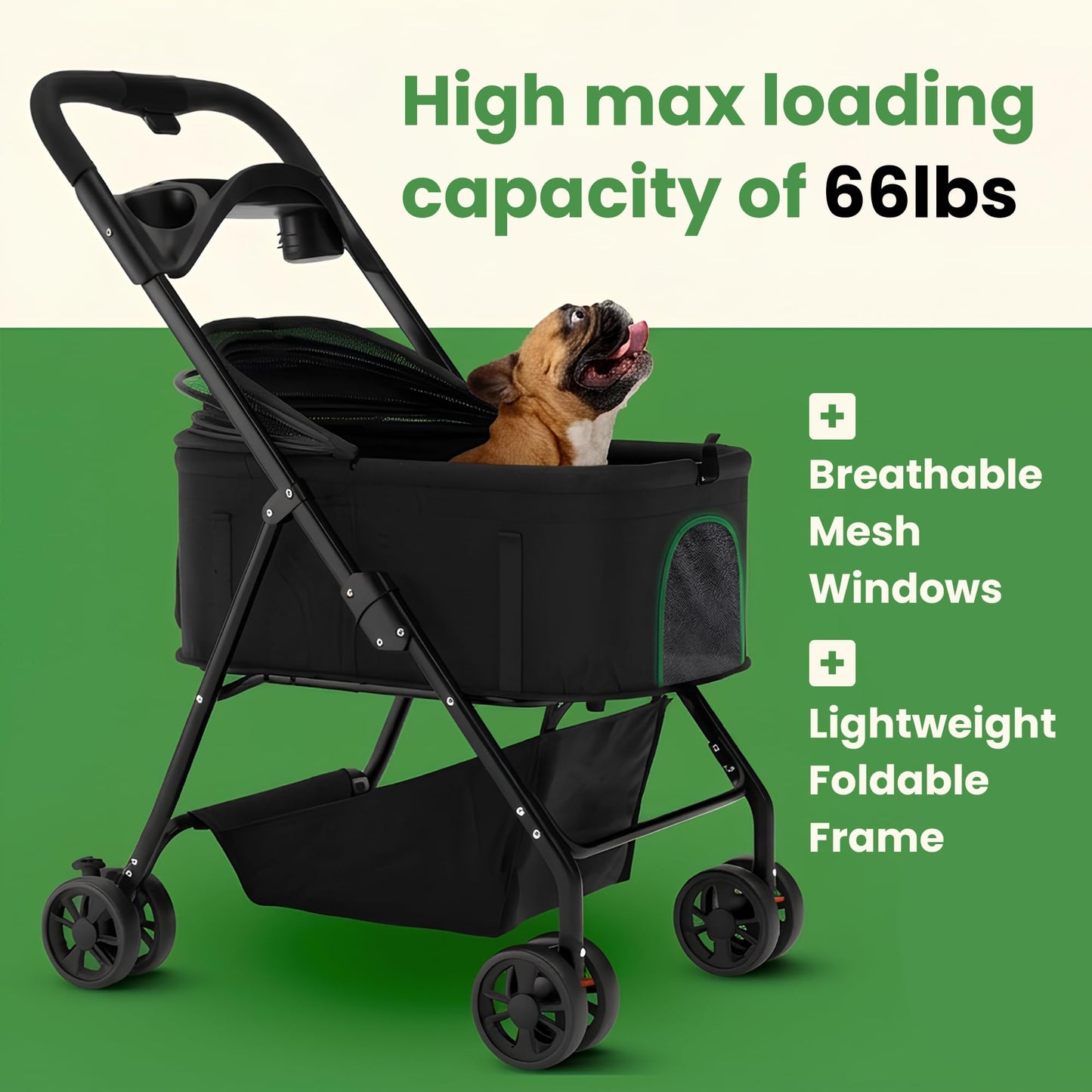 AdventEdge Pet Stroller 3 in 1 Foldable Dog Stroller, Cat Strollers, Foldable pet Strollers & Cat Carrier, Pet Carrier, Lightweight with Cup Holder, Waterproof & Breathable Mesh Canopy