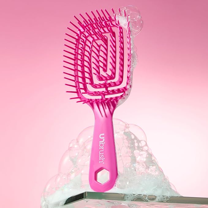 FHI Heat UNbrush Flex Detangling Brush — Ultra-Flexible, Pain-Free Hair Brush Detangler with DuoFlex Anti-Static Bristles for Removing Tangles, Massaging Scalp & Faster Styling - Pink