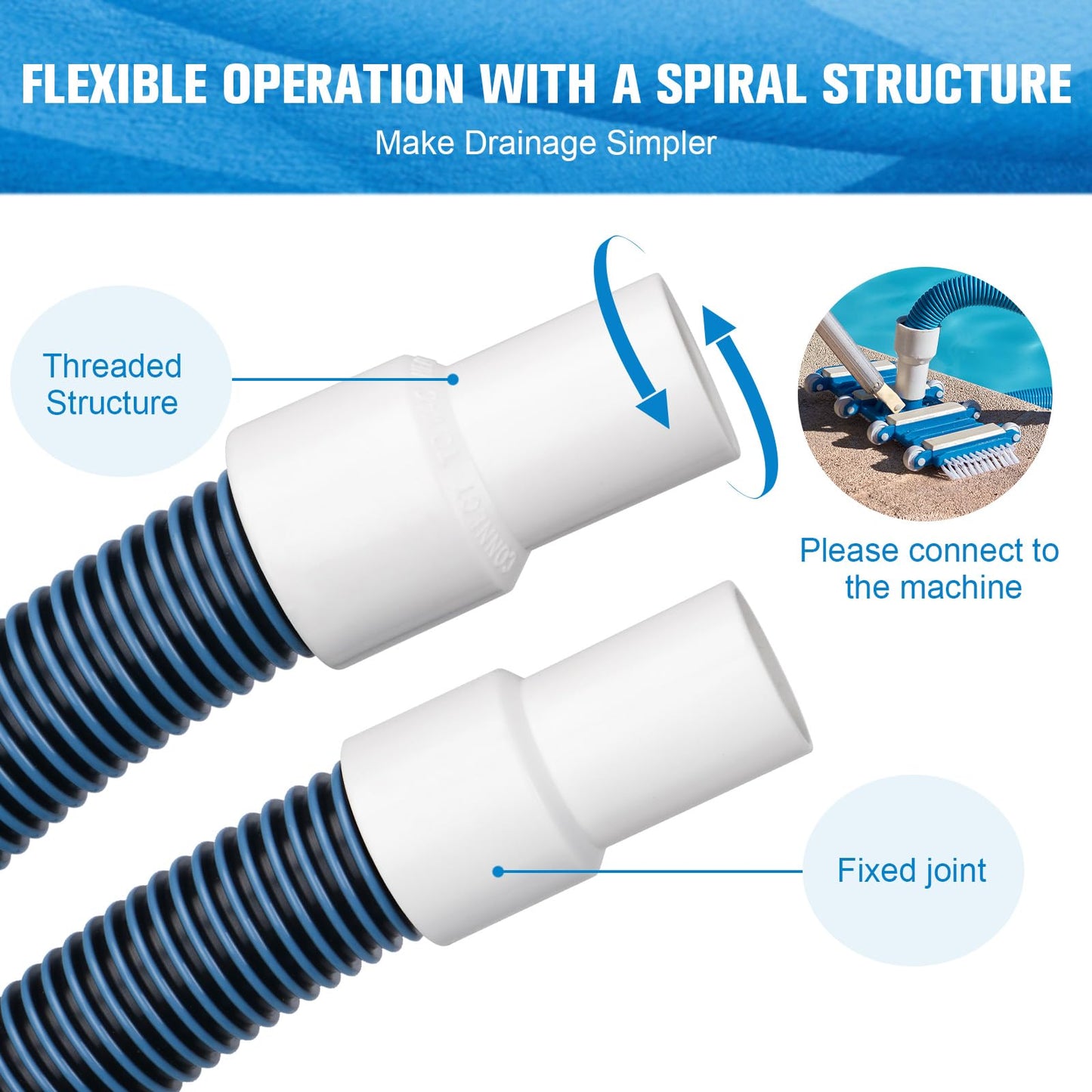 Pool Vacuum Hose With Swivel Cuff 1-1/2" Diameter 30FT Flexible Heavy Duty Pool Vacuum Cleaning Hose Perfect for Above&In Ground Swimming Pool
