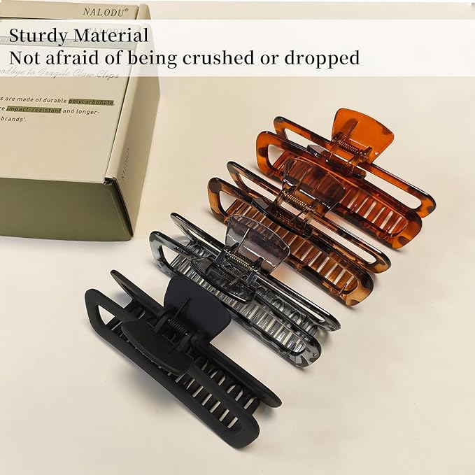 5 Inch Large Hair Claw Clips, No Slip Matte & Glossy Unbreakable Square XL Hair Clips for Thick Long Curly Hair, Women's Big Rectangle Strong Clips, 4 Pack