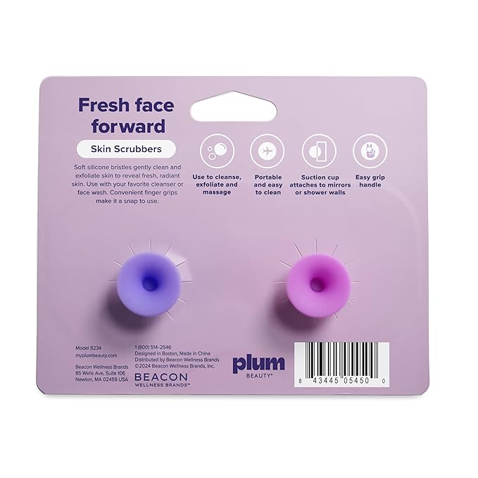 Plum Beauty Heart-Shaped Silicone Skin Scrubber Ã¢ÂÂ Manual Facial Cleansing Brush for Exfoliating & Massaging Ã¢ÂÂ Soft, Skin-Safe Bristles for All Skin Types Ã¢ÂÂ Includes Suction Cup Mount