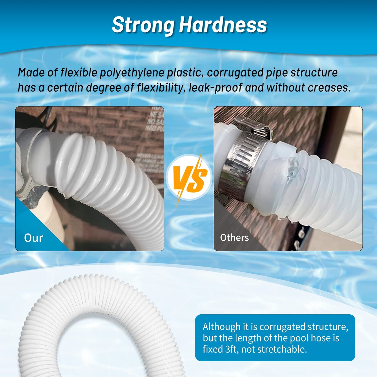 IDEASURE 1-1/4 Inch x 3ft Pool Hoses for Above Ground Pools, Compatible with In tex Coleman Summer Waves Pool Skimmer, Swimming Pools Return Hose Suction Hose, 2 Pack