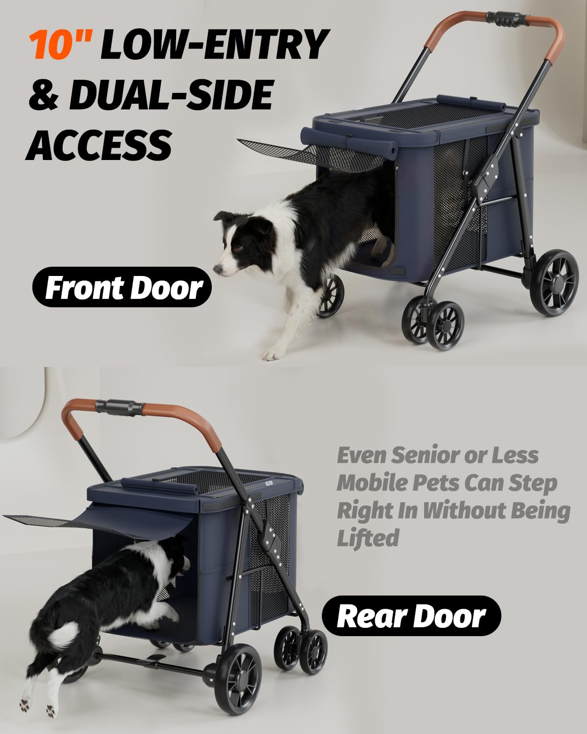 NUGUTIC Dog Stroller for Large & Medium Dogs, Pet Stroller for 2 Small Dogs Up to 80 Lbs, Extra Large Heavy Duty, Folding & Breathable, All-Terrain Wheels, Navy Blue