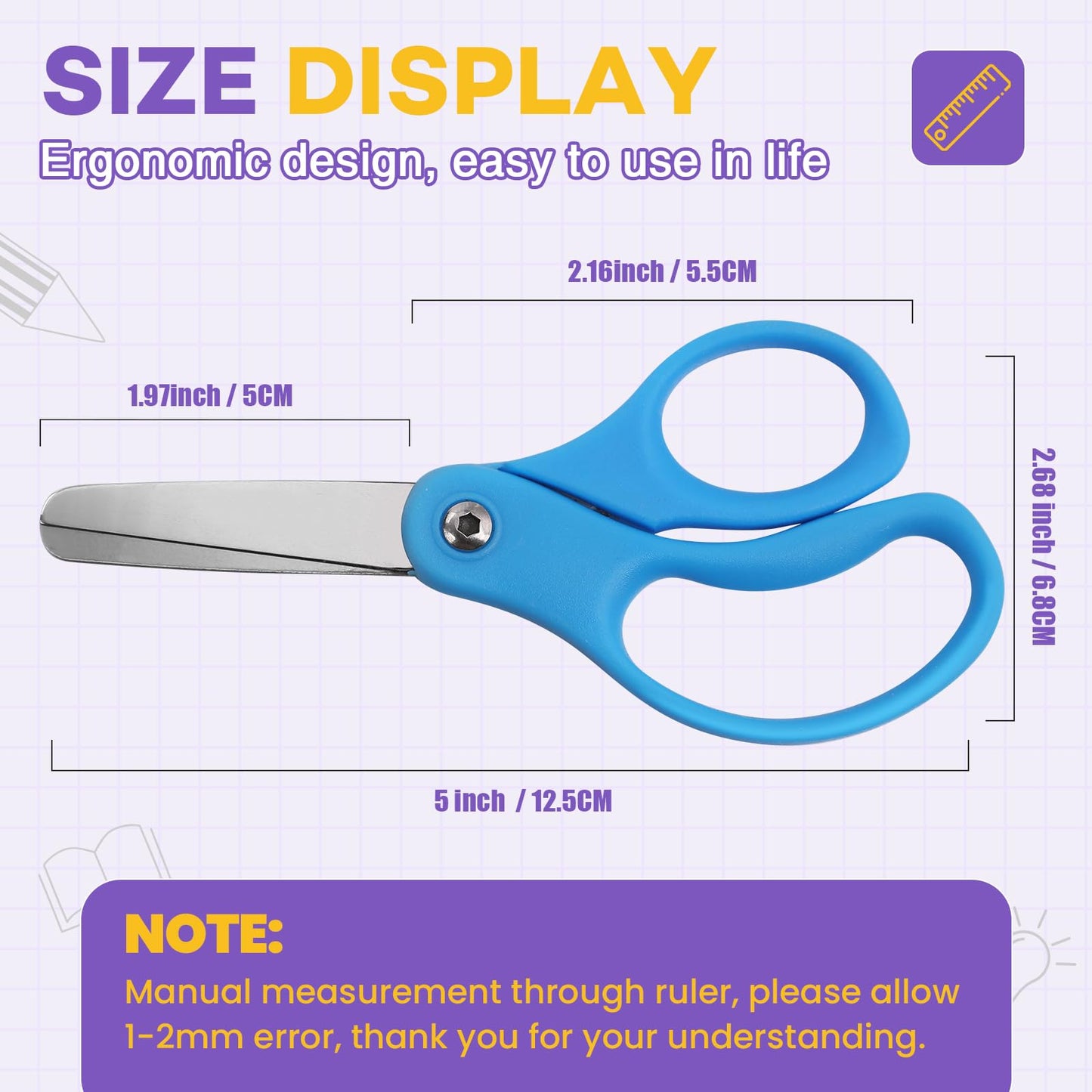 36 Packs Kids Scissors, Scissors for School, Safety Blunt Tip 5 Inch School Student Blunt Tip Kids Craft Safety Comfort Grip for Children Cutting Paper
