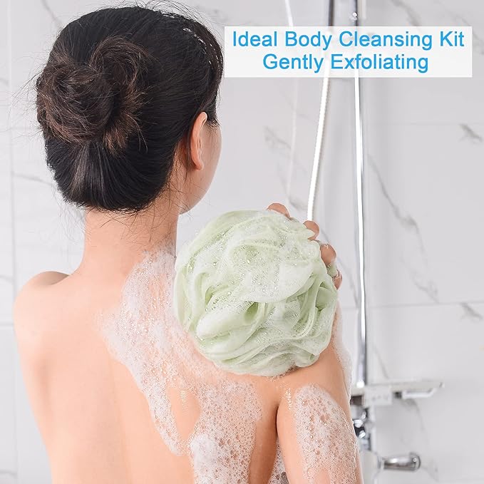 AmazerBath Loofah Sponge 60g/Piece, Exfoliating Bath Sponge Body Scrubber - Loofa Set of 4 Neutral Colors