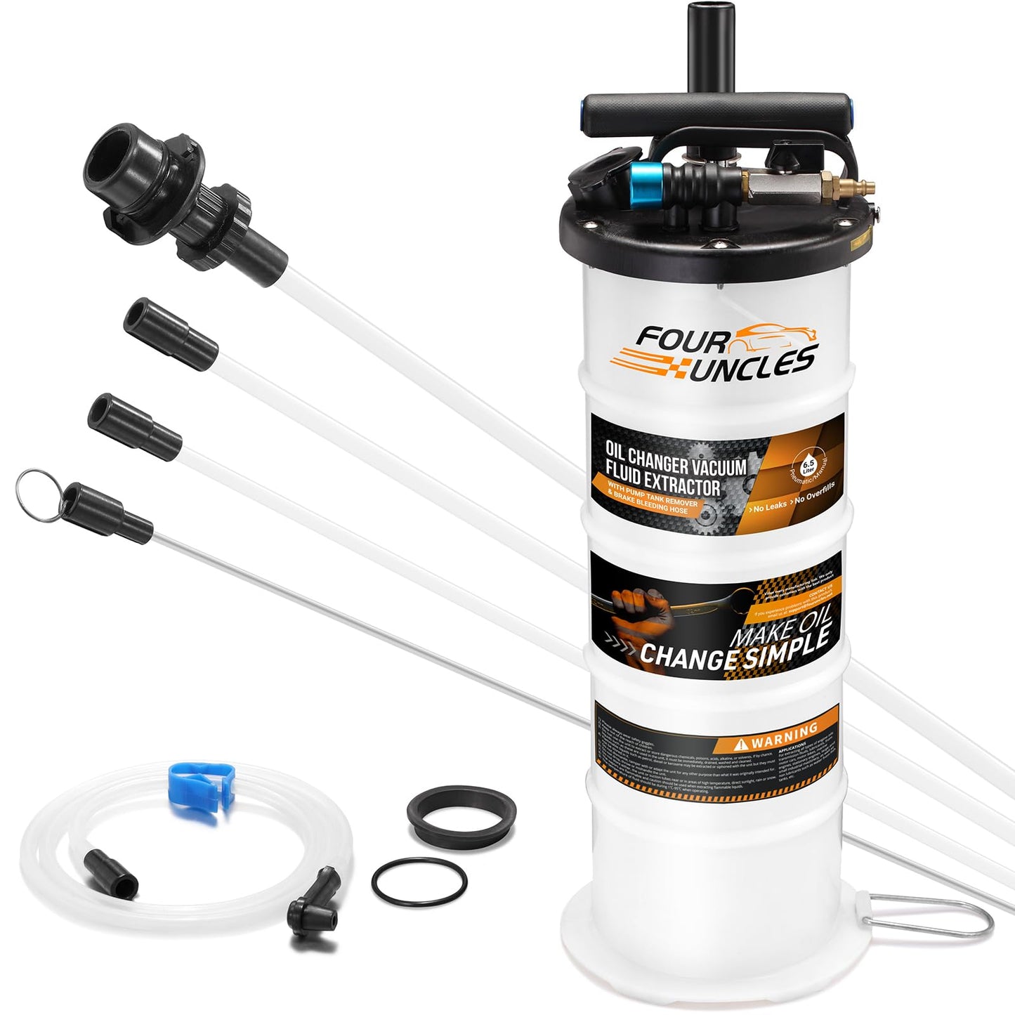 FOUR UNCLES Oil Extractor - Vacumm Fluid Extractor with Pump Tank Remover & Tubes for Oil Change and a Hose for Brake Bleeding