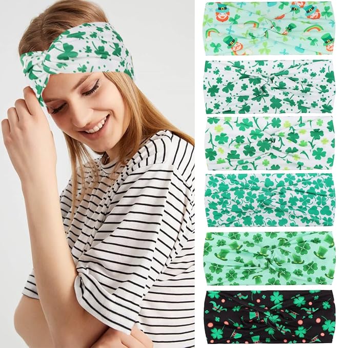 Kachanaa 6 Packs St. Patrick’s Day Headbands for Women Elastic Non-Slip Green Irish Shamrock Hat Hair Accessories for Party and Gifts for Girls Teens