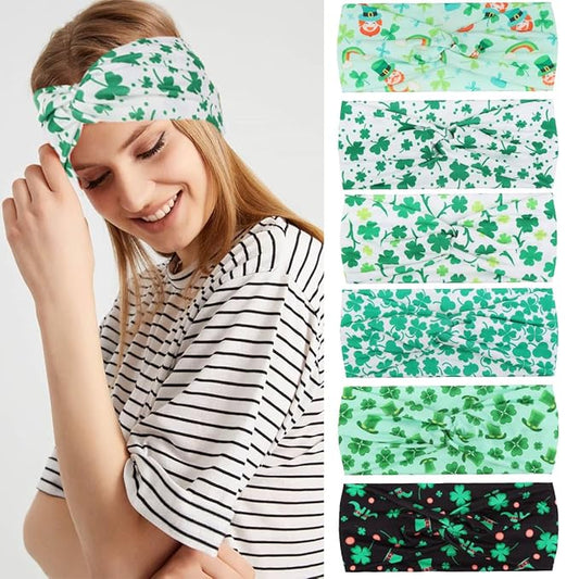 Kachanaa 6 Packs St. Patrick’s Day Headbands for Women Elastic Non-Slip Green Irish Shamrock Hat Hair Accessories for Party and Gifts for Girls Teens
