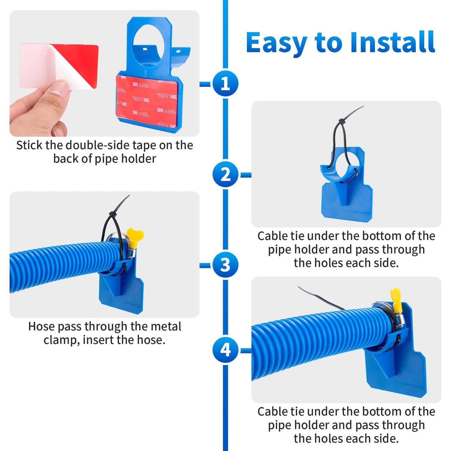 1.25 x 59 Inch Pool Hoses for Above Ground Pools,Pool Filter Pump Hoses,Compatible With Intex Filter Pump 607,637 With 12 Metal Clamps（3 Pack）