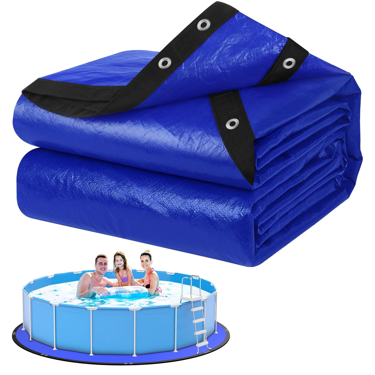 TIXANF 18FT Pool Ground Cloth, 12x12 Mesh Heavy Duty Pool Liner Pad with Anti-Aging PE, Stainless Steel Grommets, Puncture Resistant Under Mat for Above Ground Pools, Tarp for Under Pool