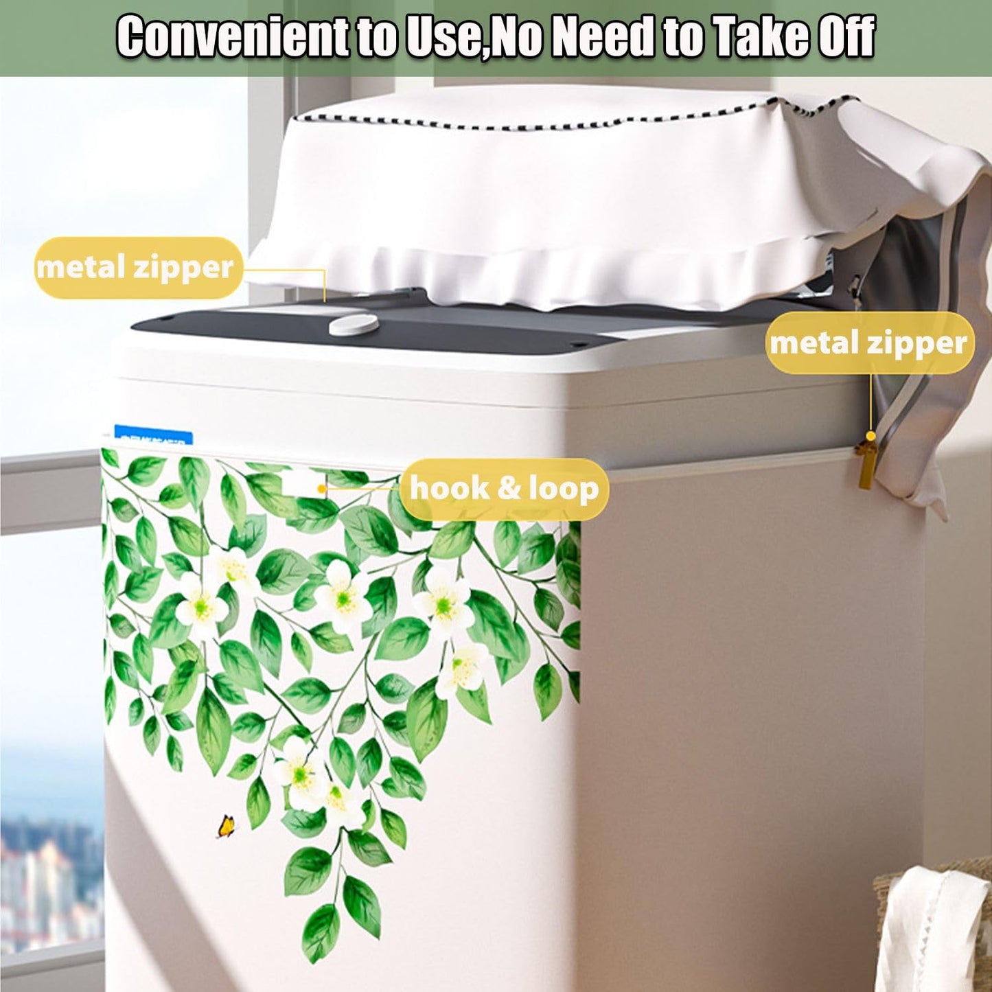 Top Load Washing Machine Cover Waterproof Washer Dryer Cover with Zipper Dustproof Outdoor Full-Automatic Washer Protector Case Laundry Cover 22x22.8x36.2inch (Silver)