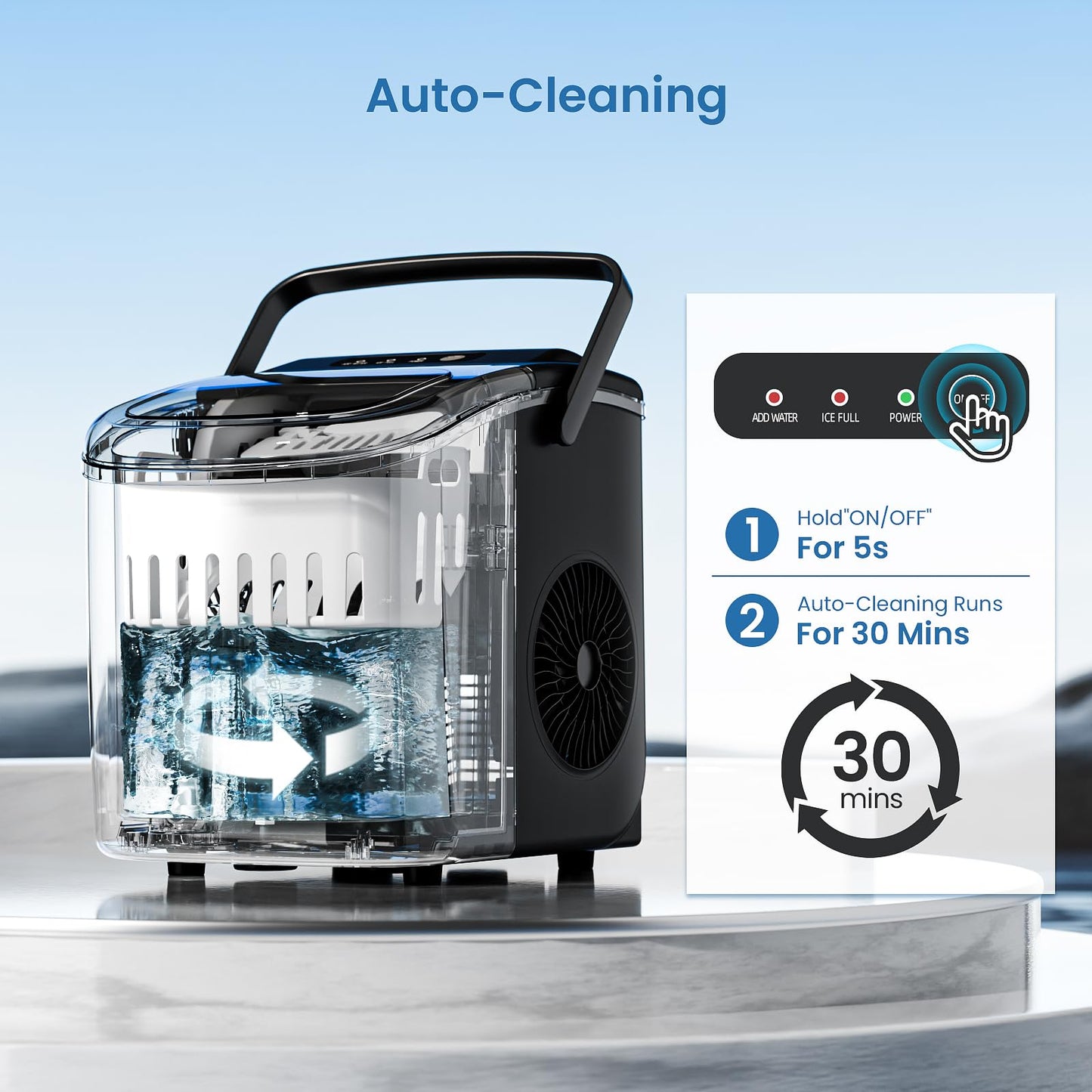 Antarctic Star Ice Makers Countertop with Auto-Cleaning, 9 Bullet Ice Cubes in 6 Mins, 26lbs/Day, Portable Ice Machine with Handle, Basket and Scoop for Home, Kitchen, Office, Party