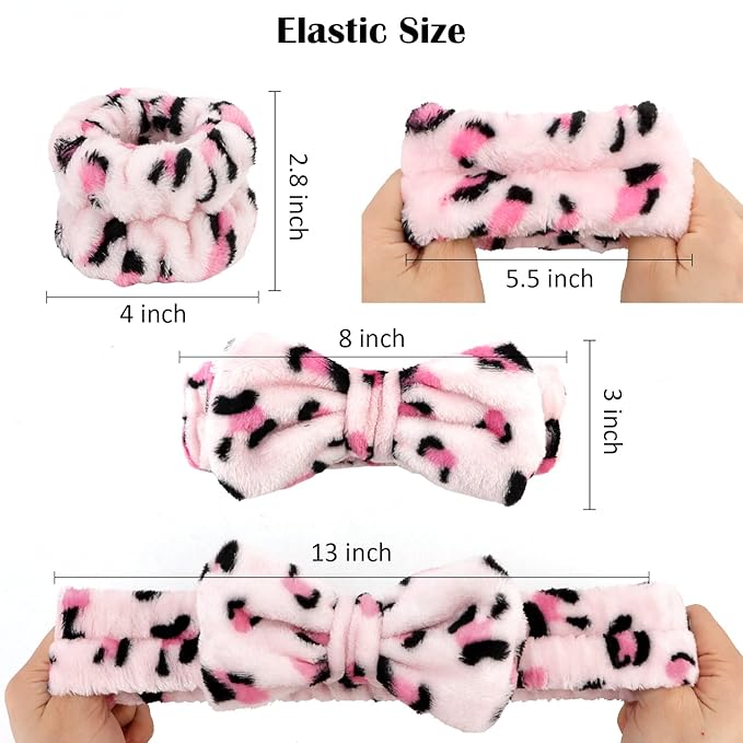 12PCS Spa Headband and Wristbands for Face Washing - Super Cute Soft Microfiber Makeup Headband with Highly Absorbent Elastic Bow Skincare Bands for Women and Girls