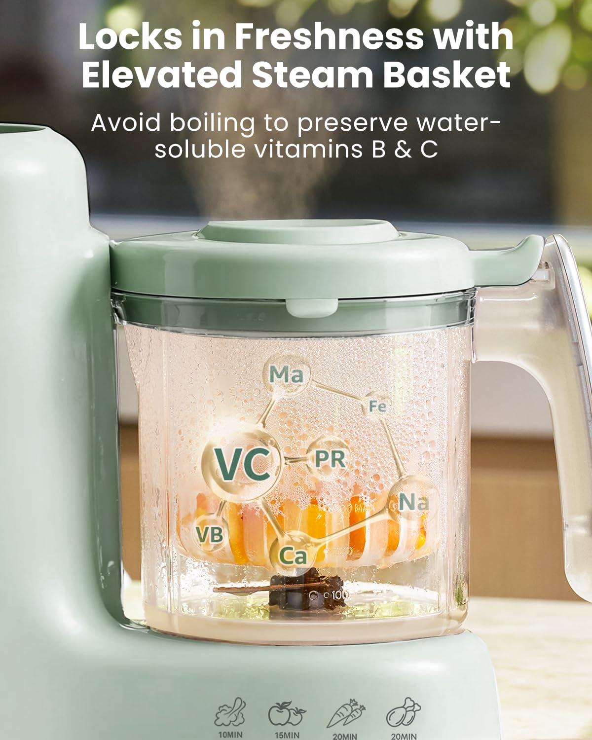 Grownsy Baby Food Maker with Steam Basket, One Step Baby Food Processor Steamer Puree Blender Grinder Mills Machine, Auto Cooking Grinding and Sterili-zing for Healthy Homemade Baby Food, Green
