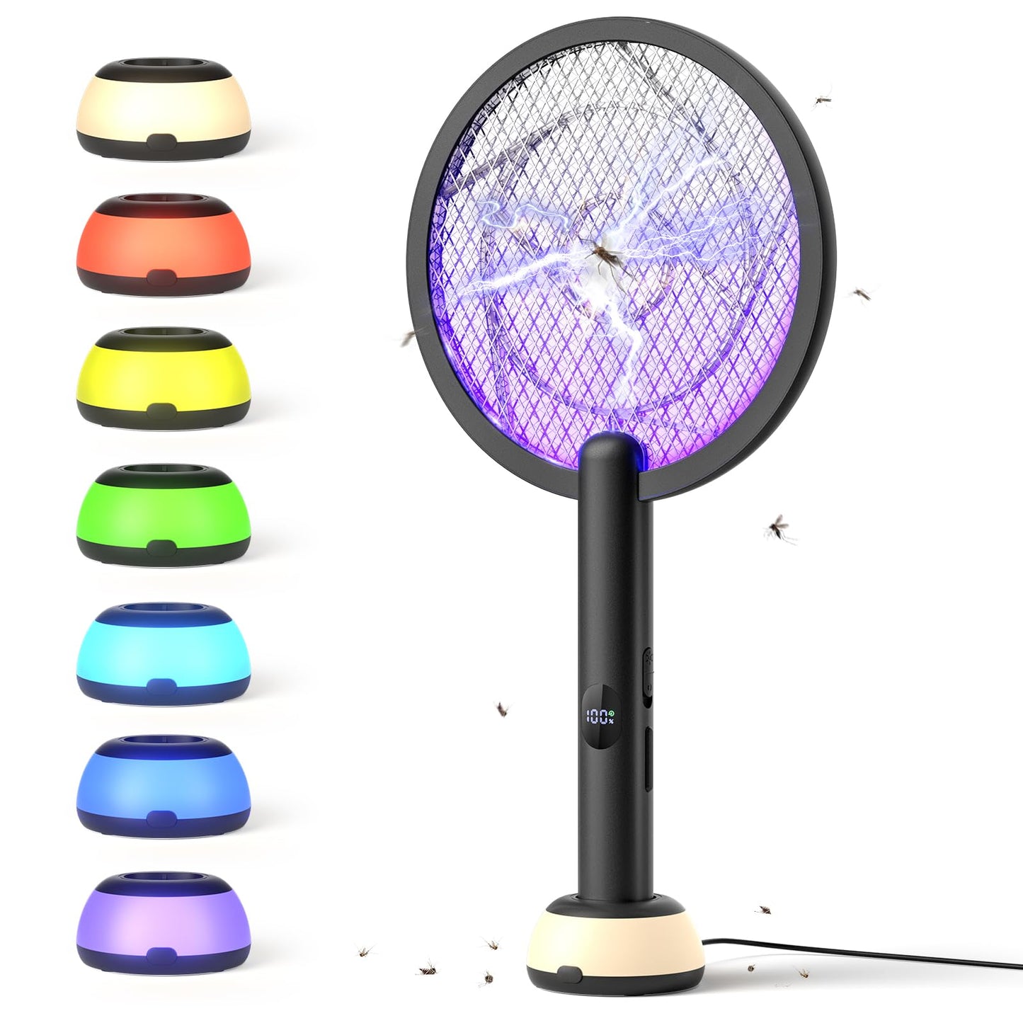 YISSVIC Electric Fly Swatter Bug Zapper Racket 4000V LED Screen Dual Modes Fly Zapper Rechargeable for Indoor Home Office Backyard Patio Camping (Black)