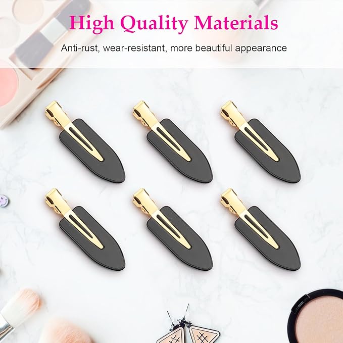 D 6 Pcs Creaseless Hair Clips No Crease Hair Clip Makeup Clips for Women and Girls Flat No Bend Hair Clips for Hairstyling Salon Golden Handle (Black)