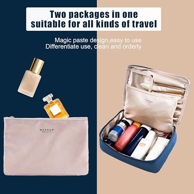 Travel Makeup Bag Cosmetic Bag Makeup Bag Toiletry bag for women and men (Navy blue)
