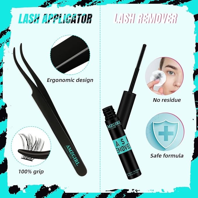 Lash Clusters Kit,144Pcs Eyelash Extension Kit Midnight with Lash Bond and Seal,Lashes Extensions Kit Lash Applicator Tool for Eyelashes Cluster Kit by AMZGlRL(C-Mix8-16mm Kit)