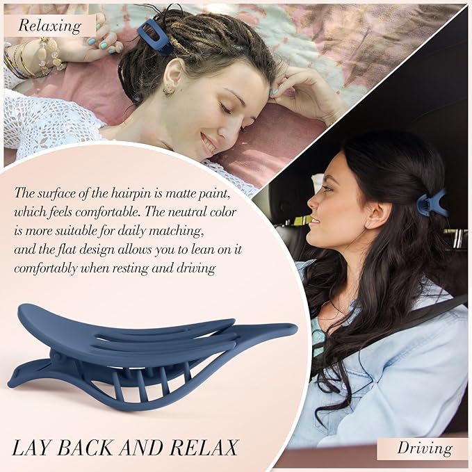 Obeoby 8 Pcs Flat Hair Clips for Women, 2 Styles French Flat Claw Clips for Thick or Thin Hair Large Medium Barrettes Hair Accessories Girls (Blue, Black, White)