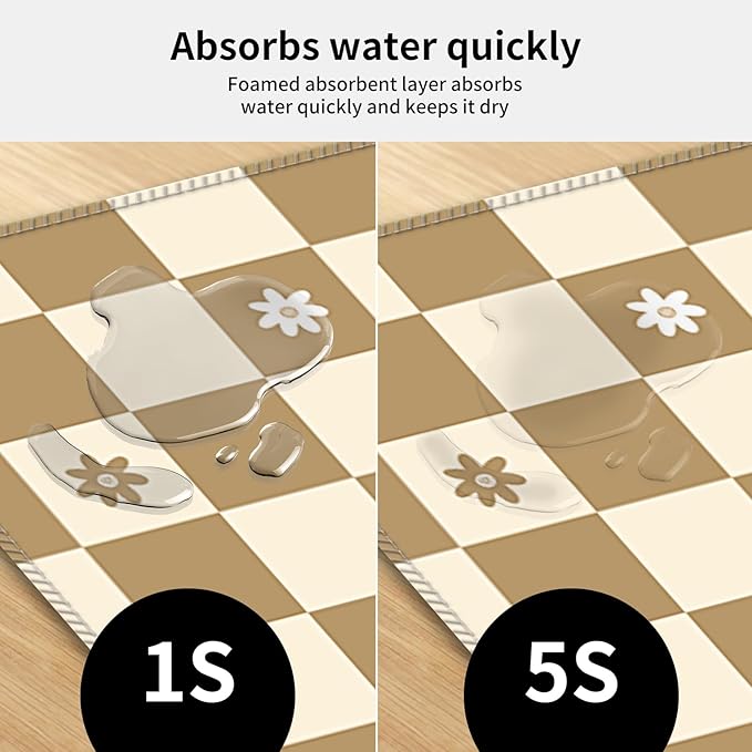 Desk Mat,Big Desk Pad,31.5 x 11.5in Extended Gaming Mouse Pad,Large Mouse Pad for Desk Rubber Base Mousepad with Stitched Edges,Keyboard Mouse Mat for Work Game Office Home - Beige Chessboard Flower