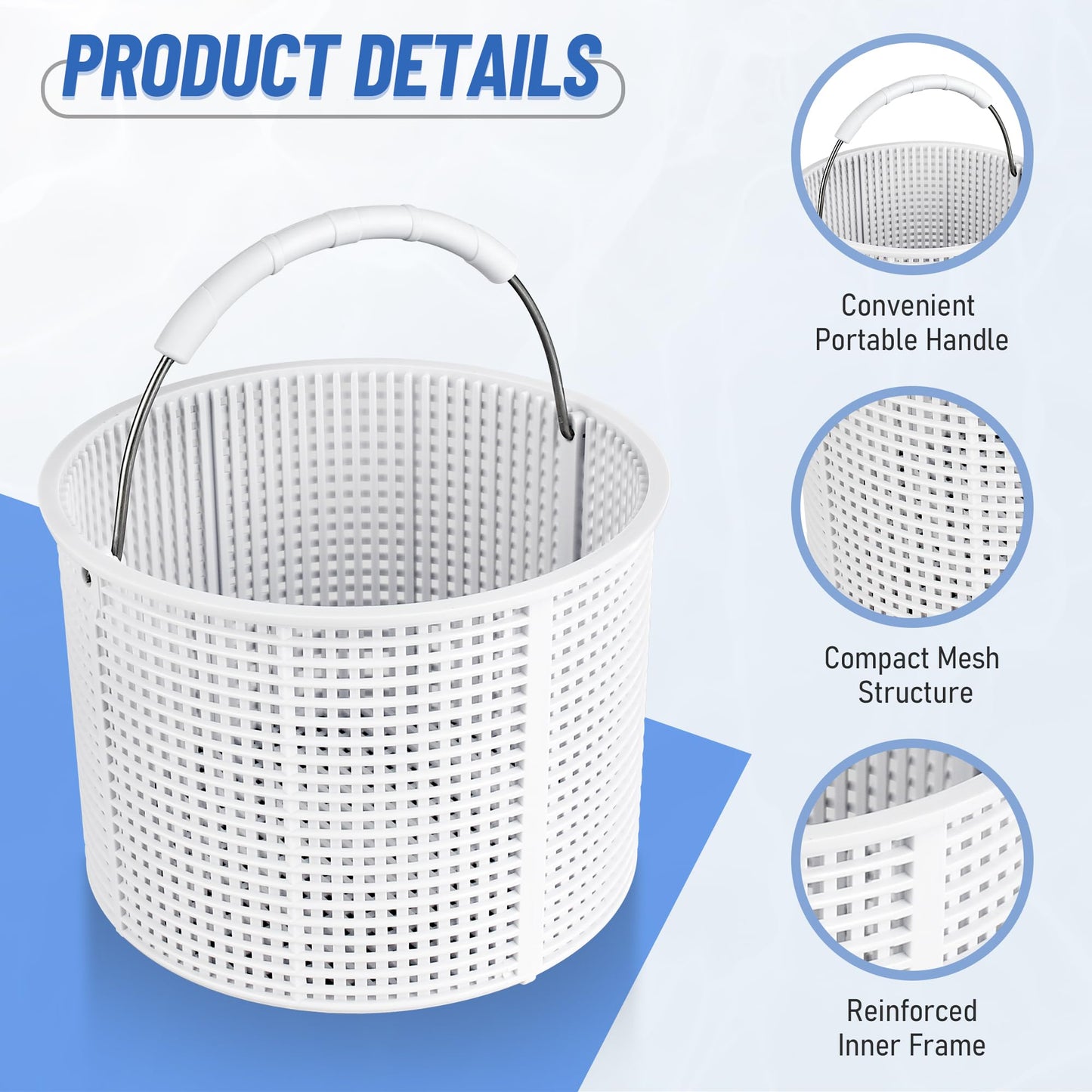 BOUYAO ﻿Upgrade Pool Skimmer Basket - Stainless Steel Handle & Rubber Grip | Direct Replacement for Hayward SPX1082CA & Aladdin B-152, Compatible with Hayward SP1082, SP1075 In-Ground Pool Skimmers