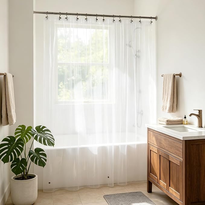 Barossa Design Short Shower Curtain Liner 60 Inch Length with 3 Magnets - Waterproof Short PEVA Plastic Shower Liner for Bathroom, PVC Free, Metal Grommets, Clear, 70x60