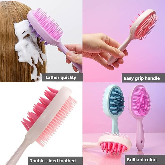 Hair Brush,Double-Sided Silicone Comb Brush for Wet & Dry Hair, Eliminates Knots & Reduces Breakage for All Hair Types, Large Combs for Head Massage and Relaxation,Blue