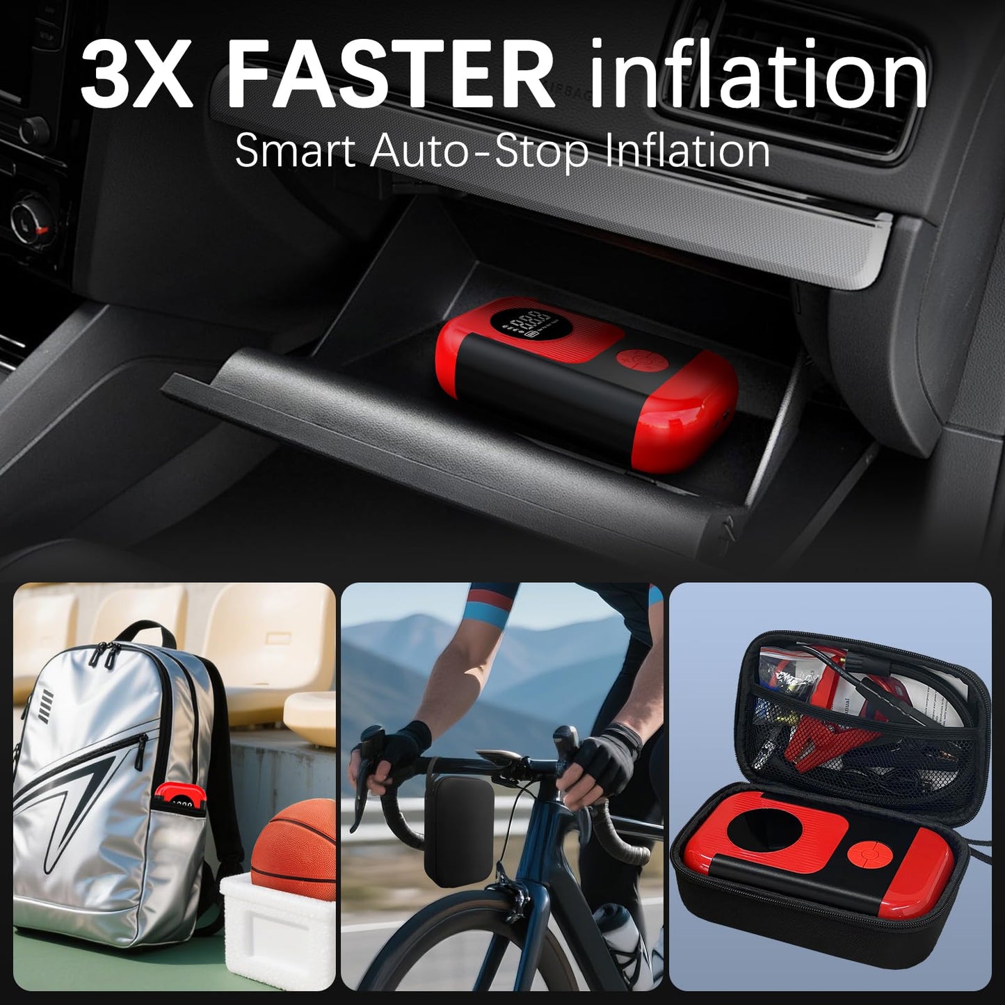 ApexNexus Tire Inflator Portable Air Compressor & Car Jump Starter, Cordless Air Pump with LED Light & Pressure Gauge for Auto,Motorcycles,Bikes,Balls.