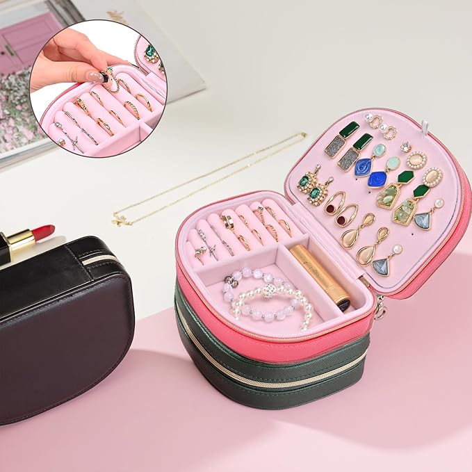 ProCase Travel Size Jewelry Box, Medium Portable Seashell-Shaped Jewelry Case, 2 Layer Jewelry Organizer in PU Leather for Women -Melon Pink