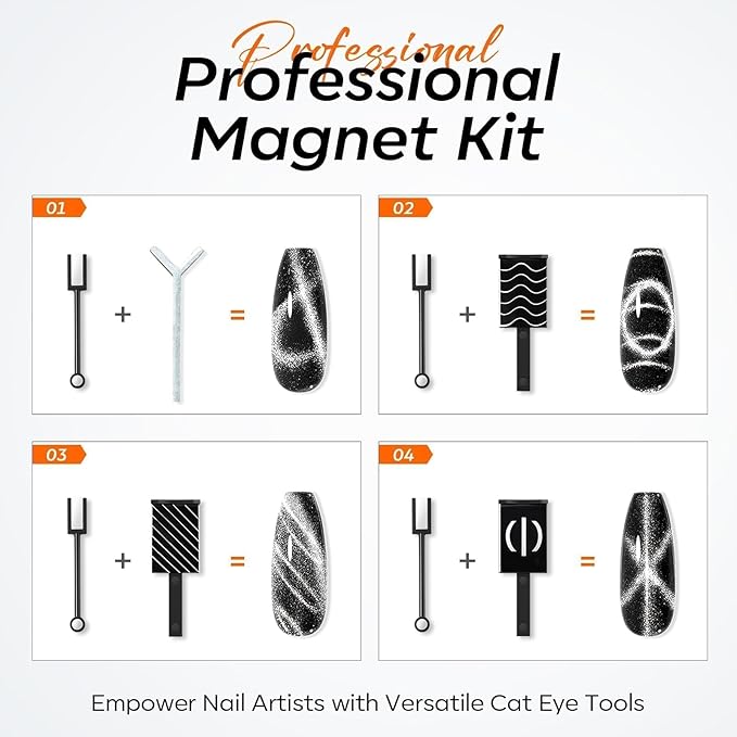 modelones Cat Eye Magnet Set, 15PCS French Cateye Gel Nail Polish Magnet Nail Art Tools Set Heart Magnet for Cat Eye Magnet Square Round Magnet Stick Diverse Glassy Cateye Effect for Women