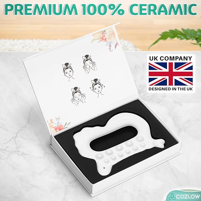COZLOW Ceramic Gua Sha Massage Tool for Face & Body - Premium Muscle Scraping Tool for Lymphatic Drainage & Fascia Massage - Trigger Point Massager for Body Sculpting & Contouring - Style B