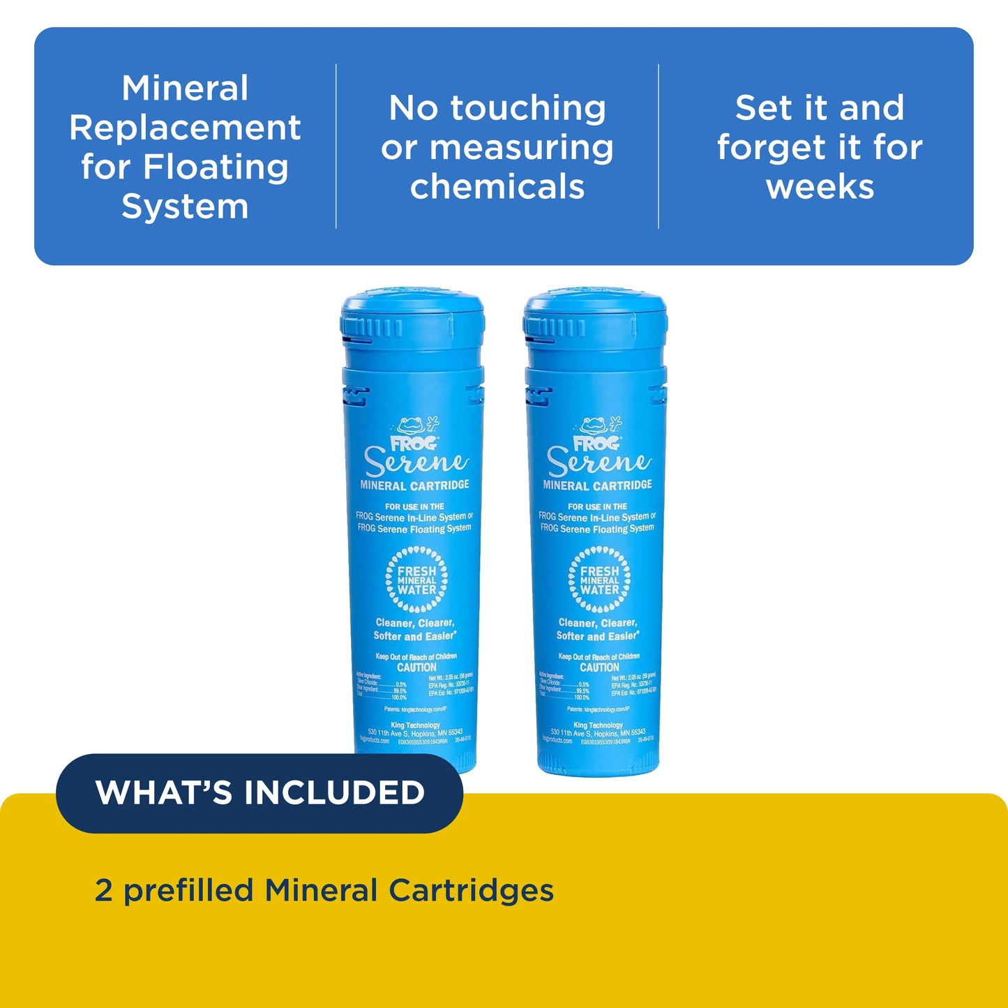FROG Serene Replacement Mineral Cartridges for use with Hot Tub FROG Serene Floating Sanitizing System - Prefilled for Quick & Easy Hot Tub Maintenance - 2 Pack