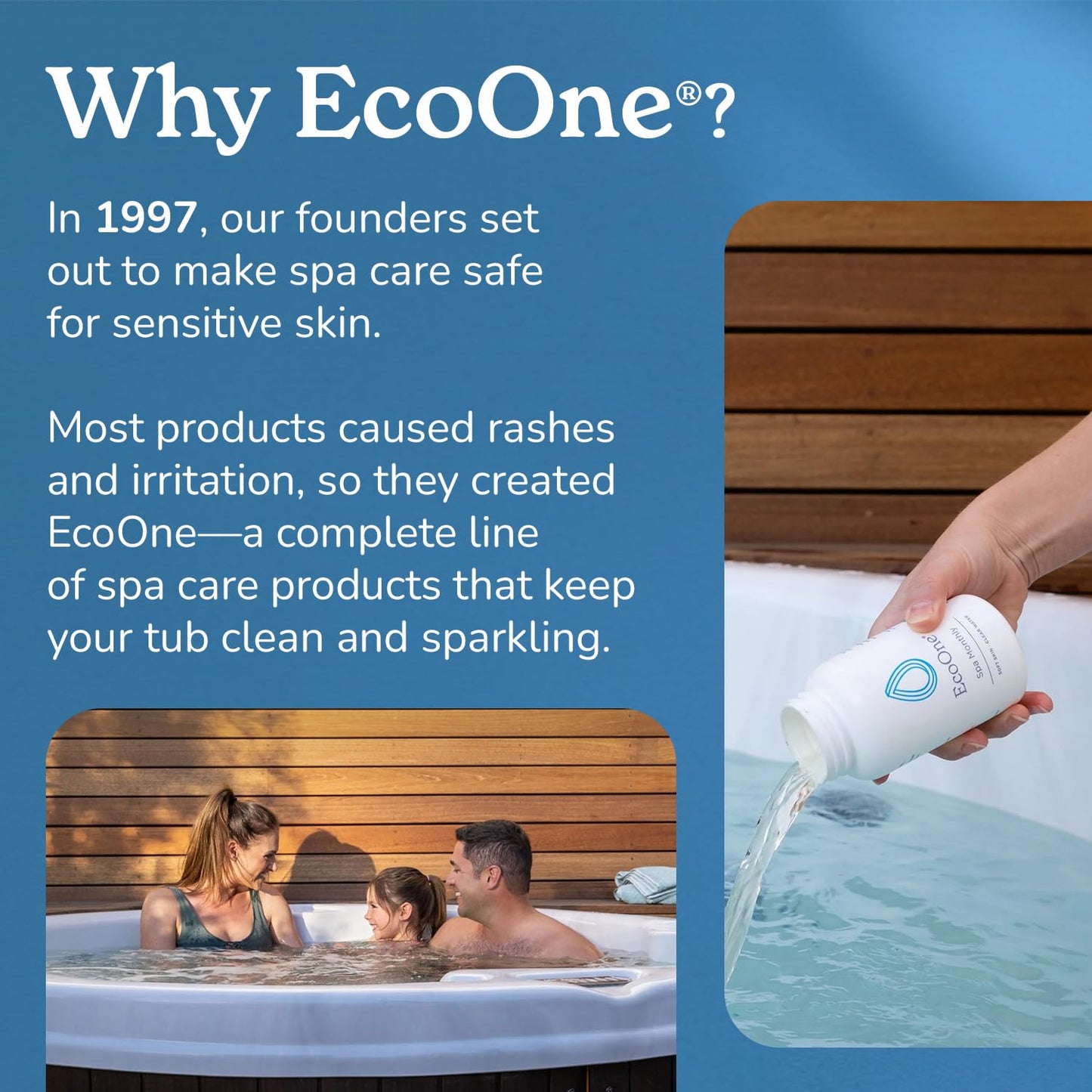 EcoOne Spa Monthly | Gentle All-Natural Spa Treatment | Conditioning Hot Tub, Pool, & Spa Cleaner | Above, In-Ground, or Inflatable Hot Tub Cleaner Stabilizes pH & Alkalinity, 8 Oz, (6-Pack)