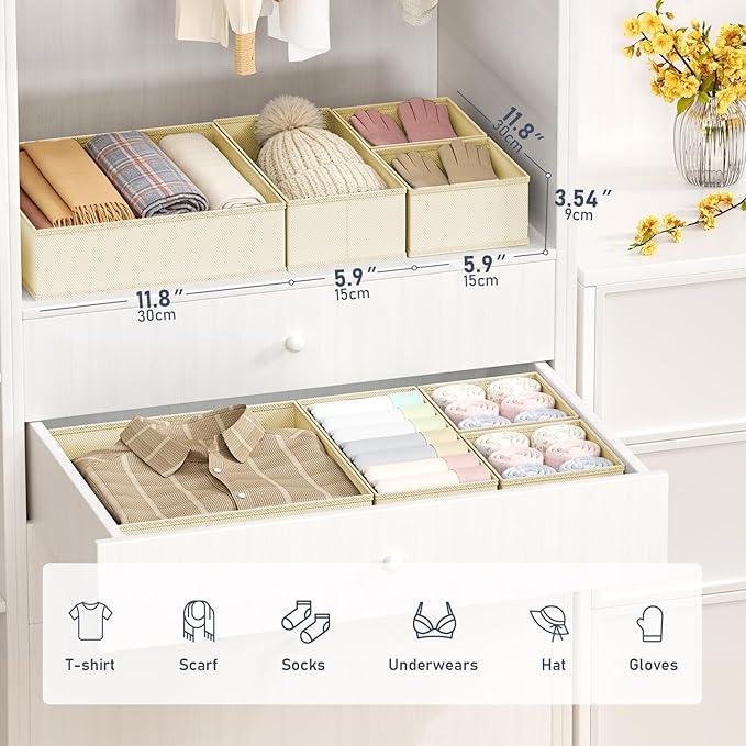 DIMJ Drawer Organizer Clothes, 21 Pack Dresser Organizer, Foldable Closet Organizers and Storage, Fabric Dresser Bins, Drawer Dividers for Nursery, Baby Clothes, Underwears, Sock