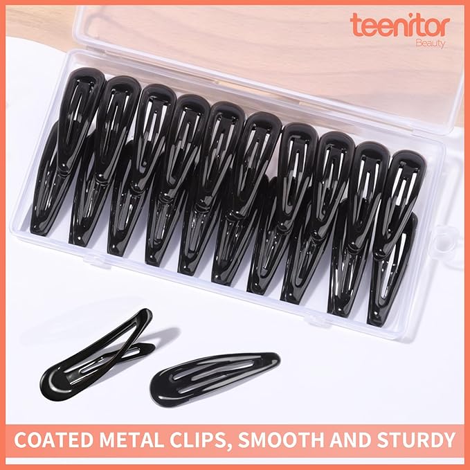 Teenitor 50Pcs Black Hair Barrettes For Women, 2 Inch Hair Barrettes Snap Hair Clips, Hair Clips For Women, Hair Accessories Black